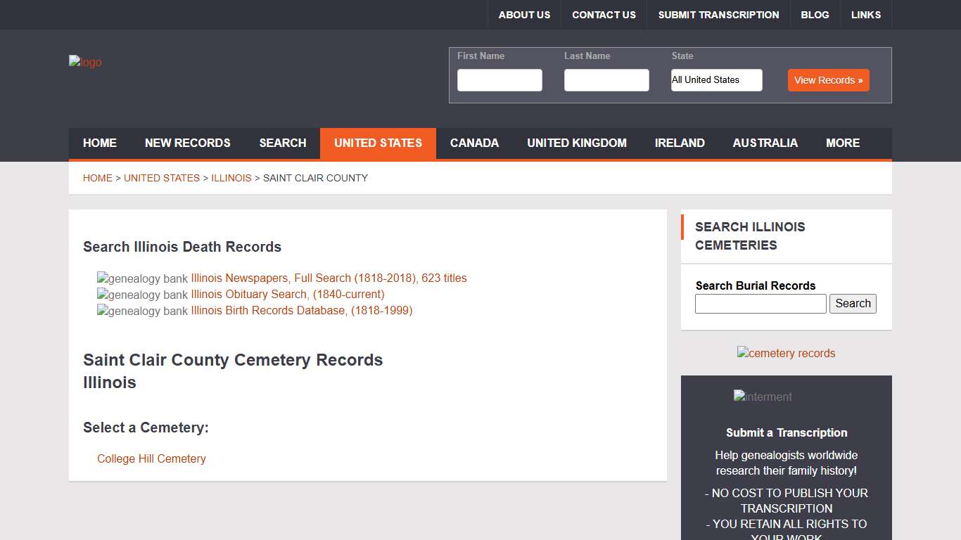 Saint Clair County Cemetery Records, Illinois Genealogy