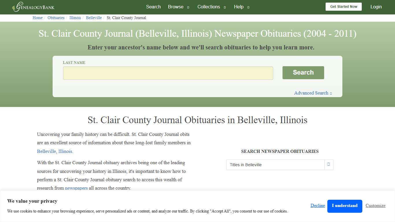 St. Clair County Journal Obituary Archives Search in Belleville, Illinois GenealogyBank